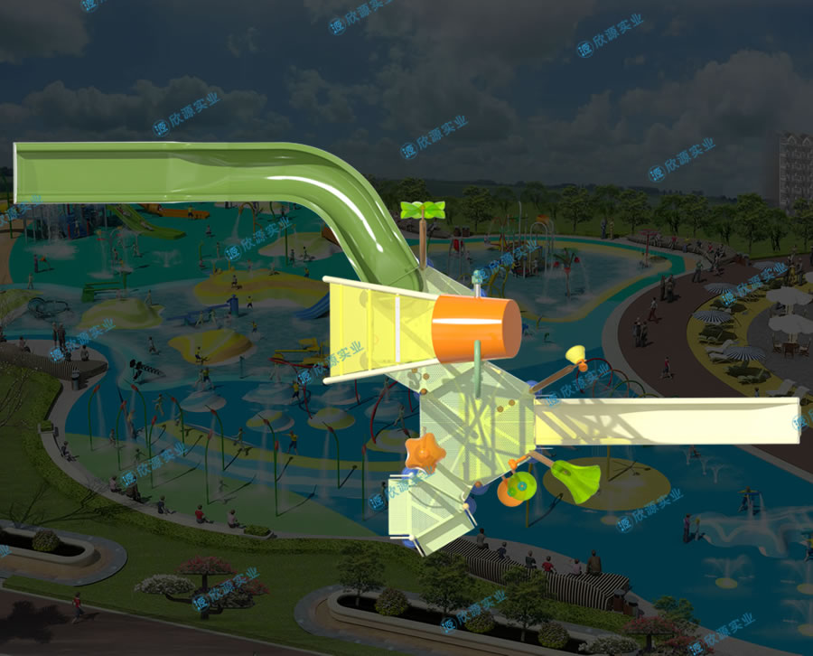 戏水屋平台滑梯组合XY15