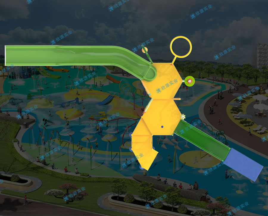 戏水屋平台滑梯组合XY06