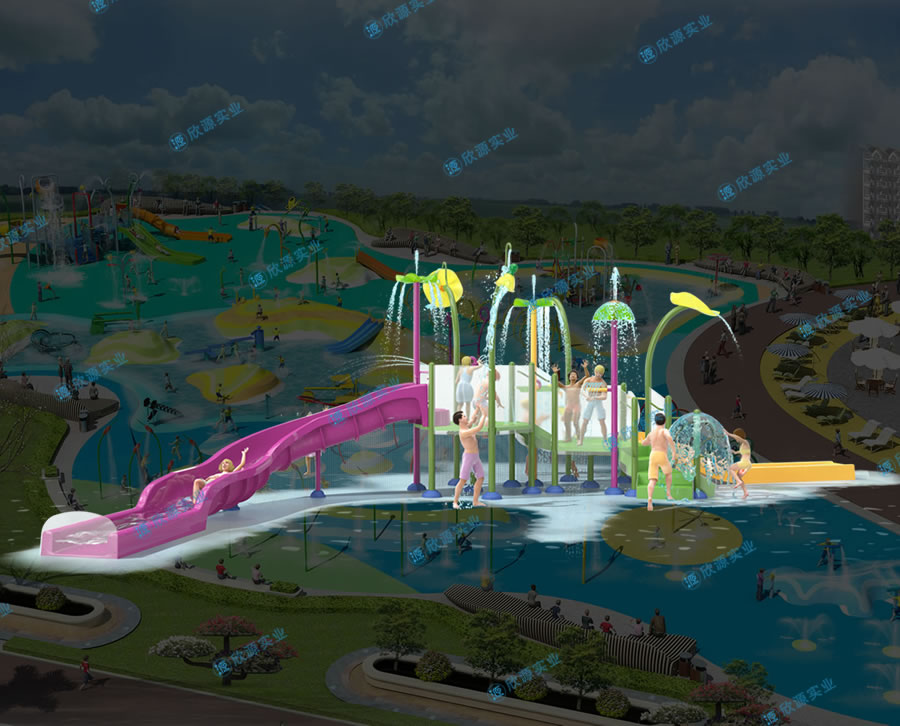 戏水屋平台滑梯组合XY14