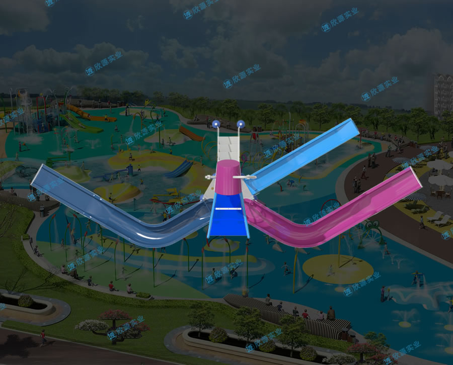 戏水屋平台滑梯组合XY08