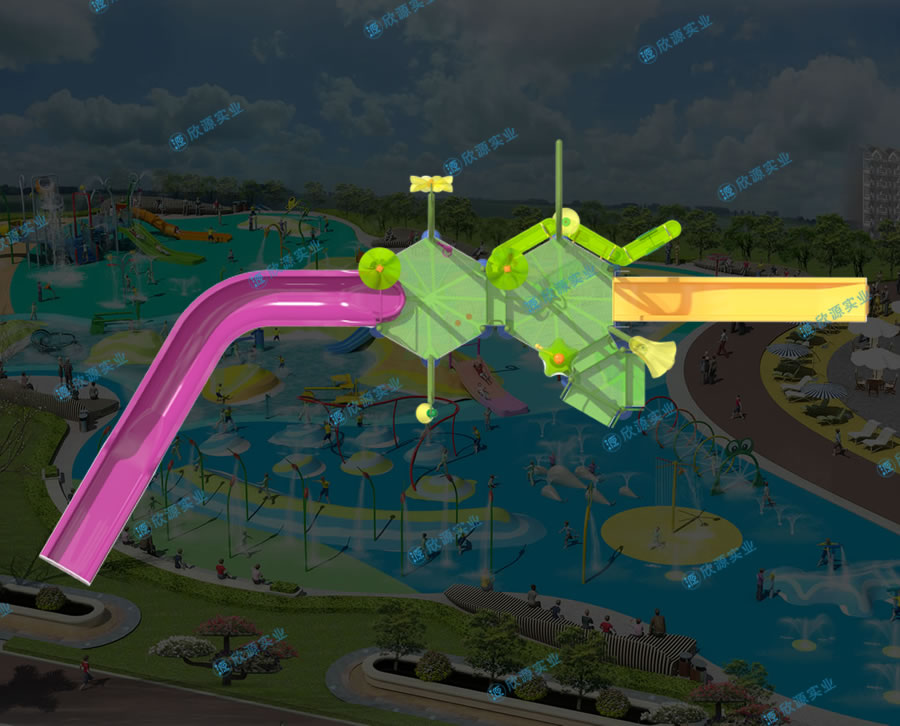 戏水屋平台滑梯组合XY14