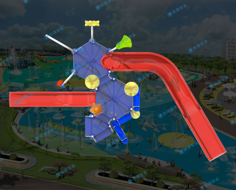 戏水屋平台滑梯组合XY13