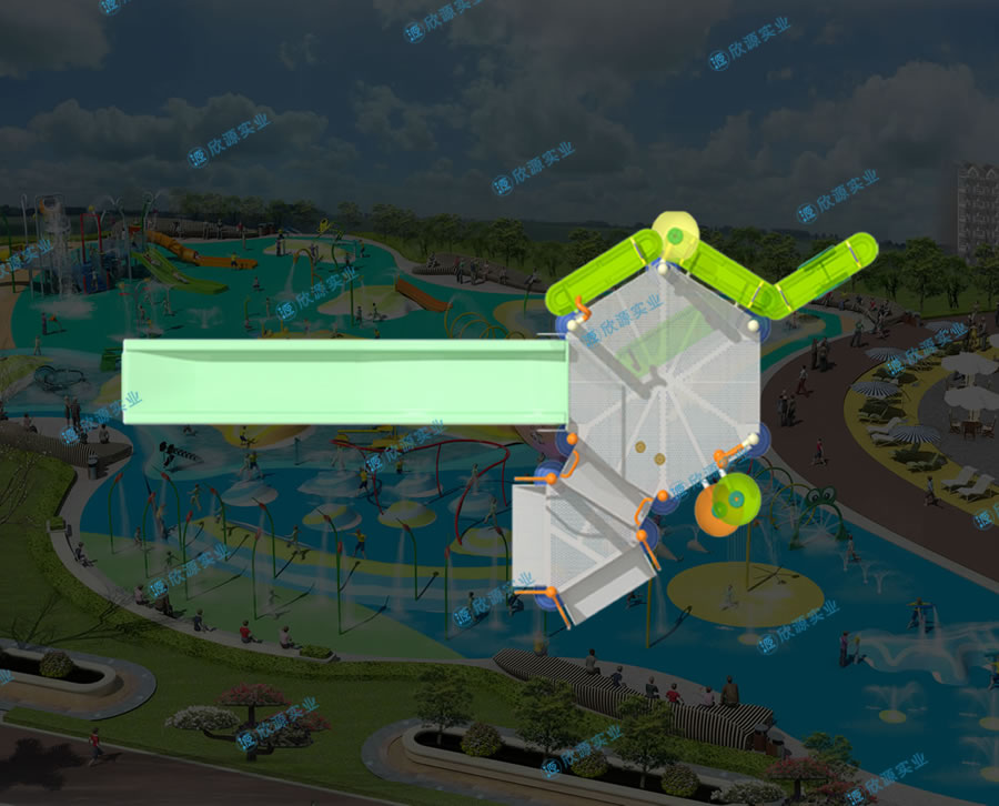 戏水屋平台滑梯组合XY09