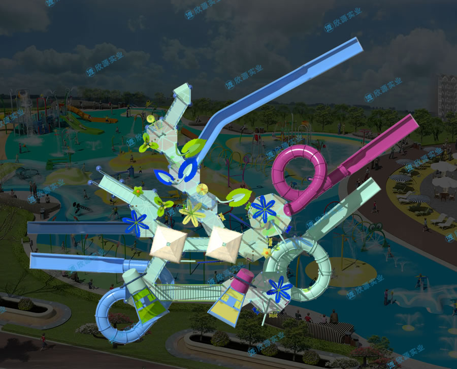 戏水屋平台滑梯组合XY28