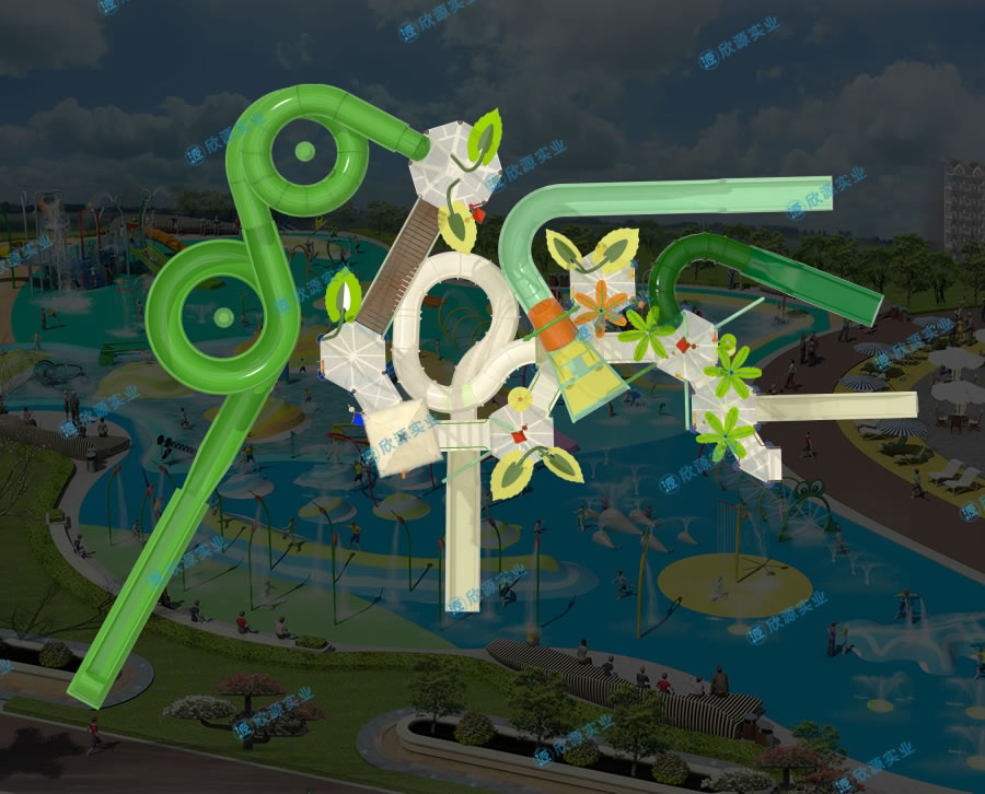 戏水屋平台滑梯组合XY27