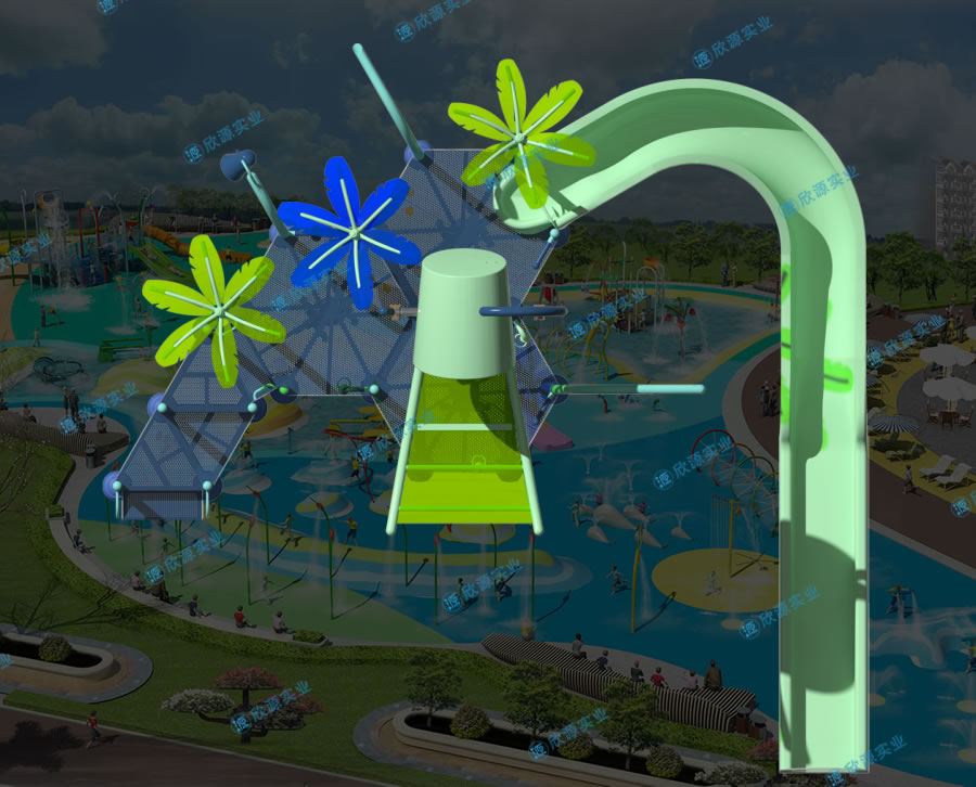 戏水屋平台滑梯组合XY21