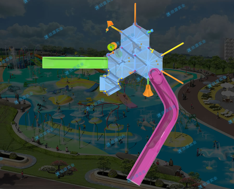 戏水屋平台滑梯组合XY17