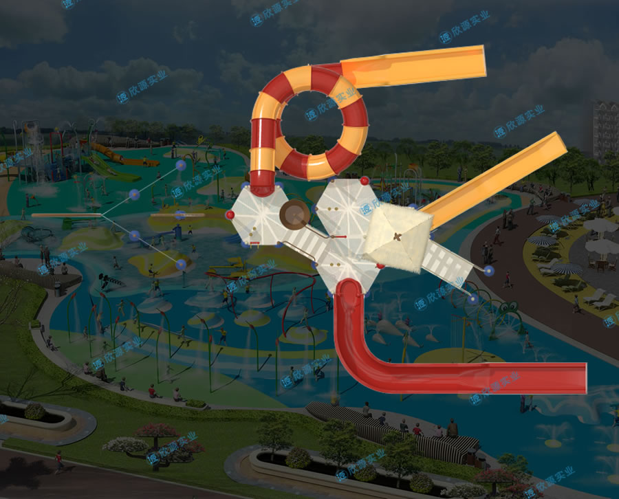 戏水屋平台滑梯组合XY23