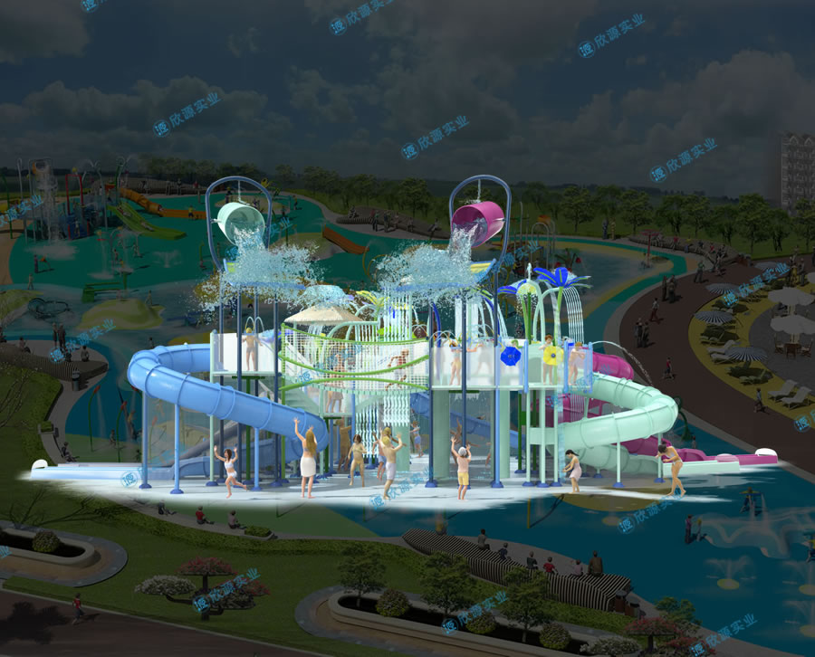 戏水屋平台滑梯组合XY28