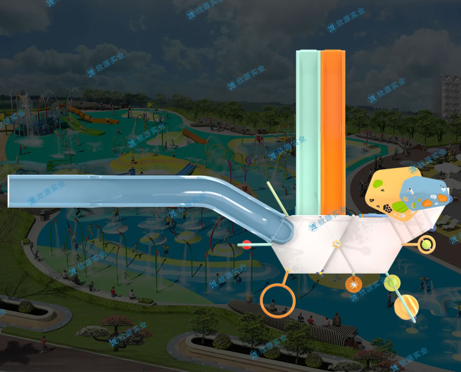 戏水屋平台滑梯组合XY31