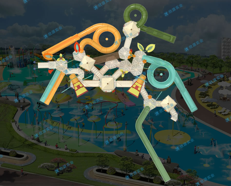 戏水屋平台滑梯组合XY29