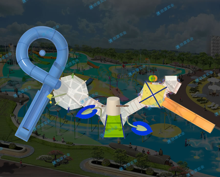 戏水屋平台滑梯组合XY22