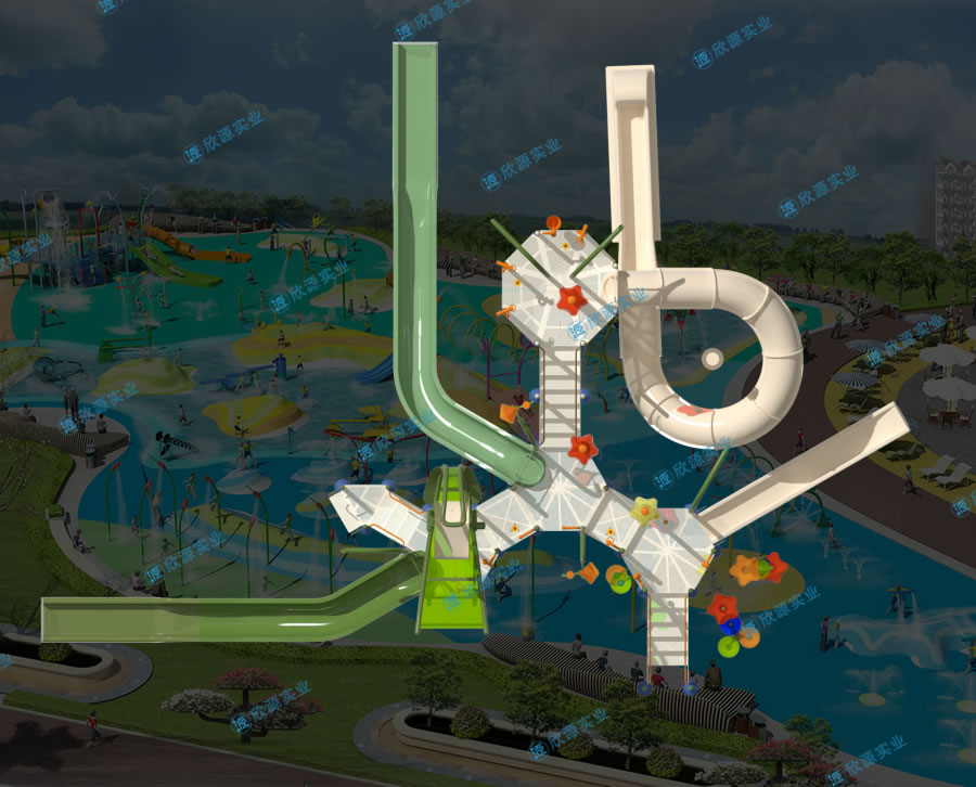 戏水屋平台滑梯组合XY25