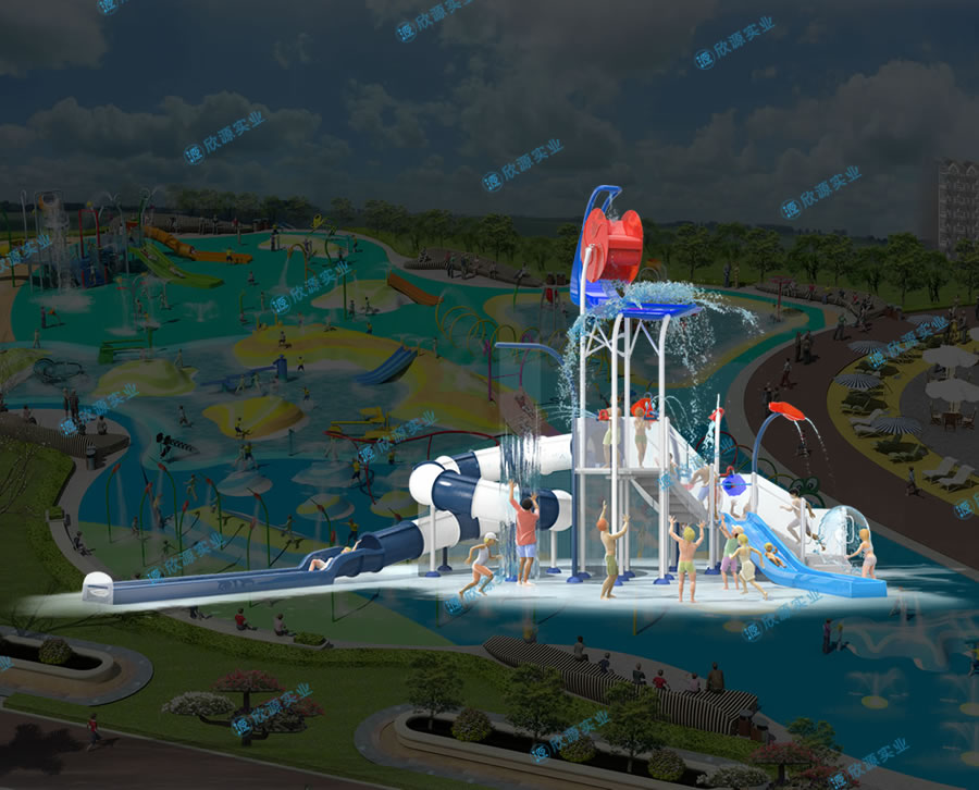 戏水屋平台滑梯组合XY16