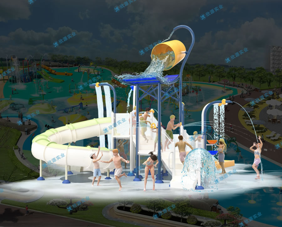 戏水屋平台滑梯组合XY18