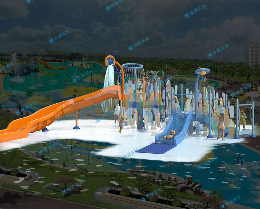 戏水屋平台滑梯组合XY32
