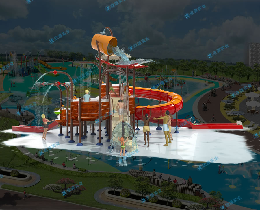 戏水屋平台滑梯组合XY24