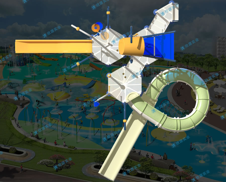 戏水屋平台滑梯组合XY18