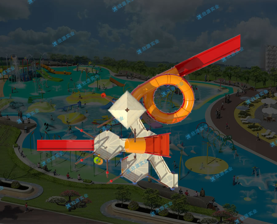 戏水屋平台滑梯组合XY24