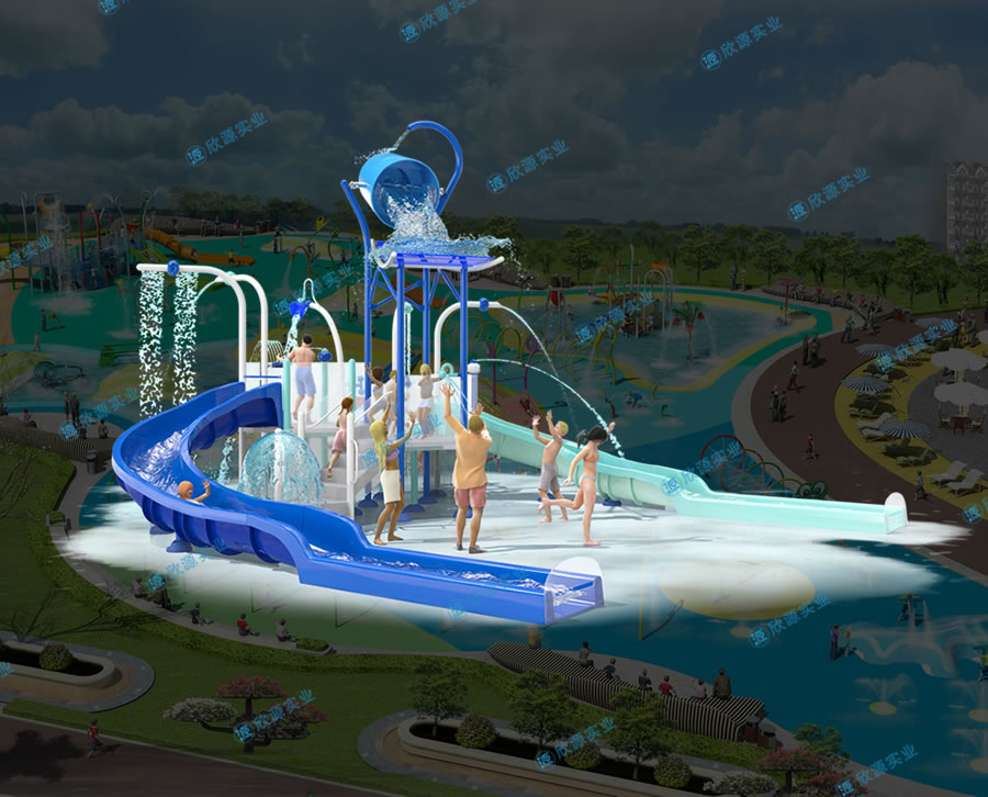 戏水屋平台滑梯组合XY19