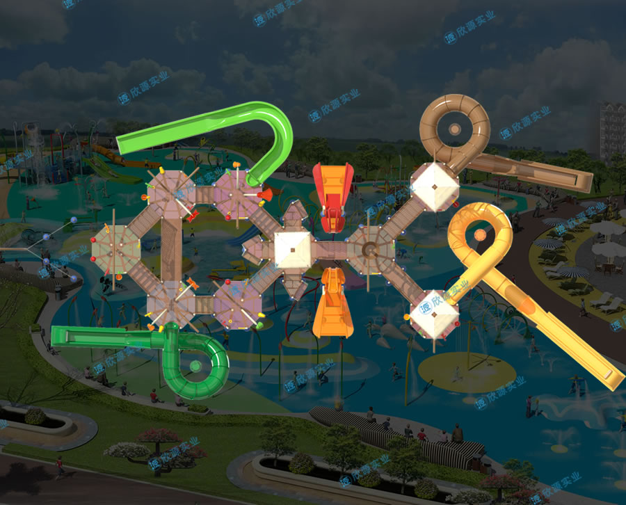 戏水屋平台滑梯组合XY30