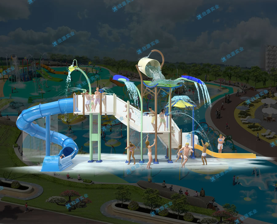 戏水屋平台滑梯组合XY22