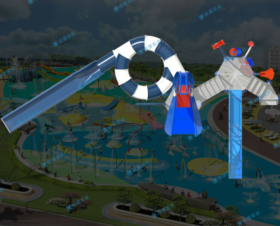戏水屋平台滑梯组合XY16
