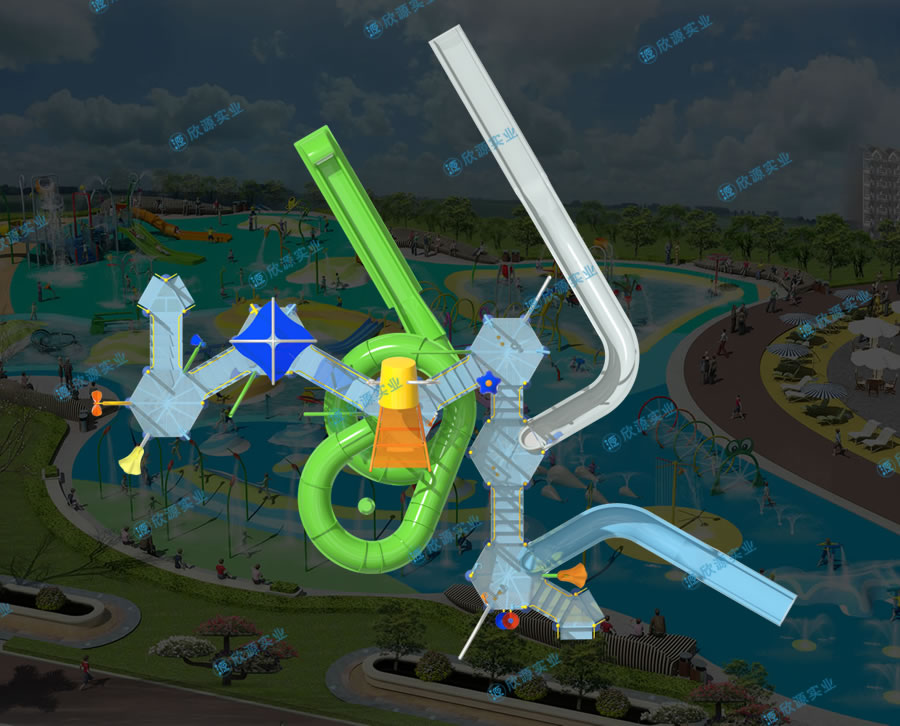 戏水屋平台滑梯组合XY26