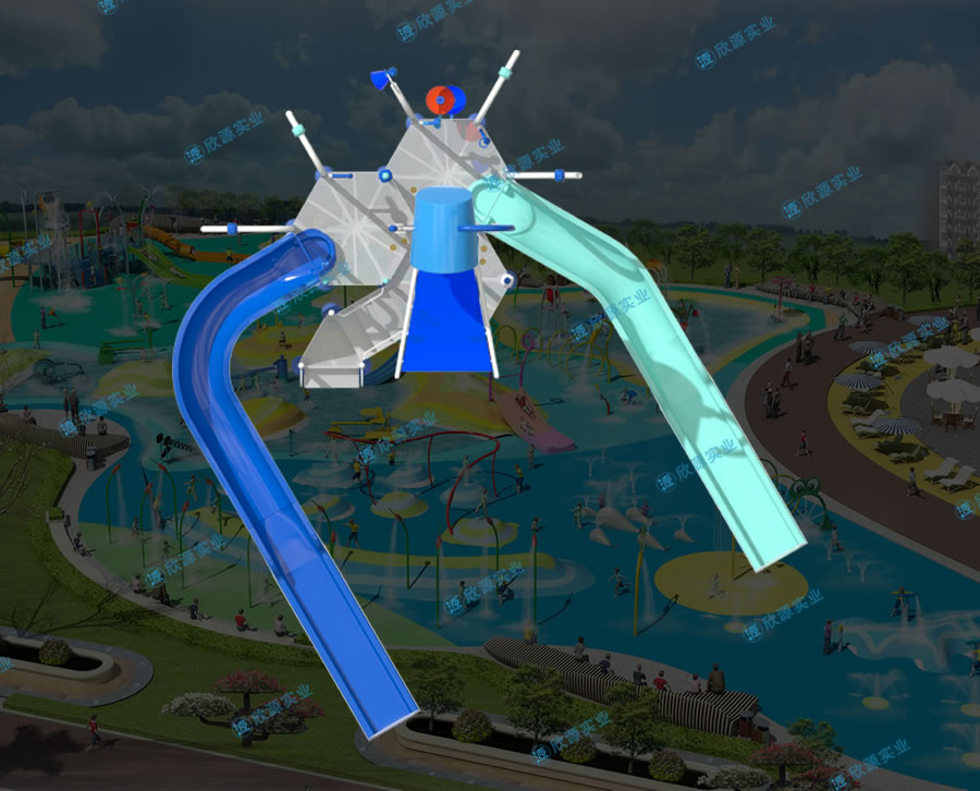 戏水屋平台滑梯组合XY19