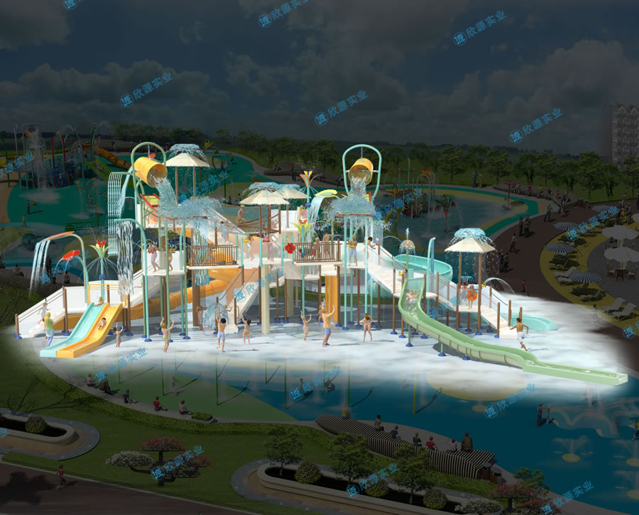 戏水屋平台滑梯组合XY29