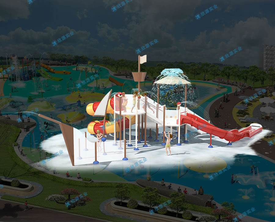 戏水屋平台滑梯组合XY23